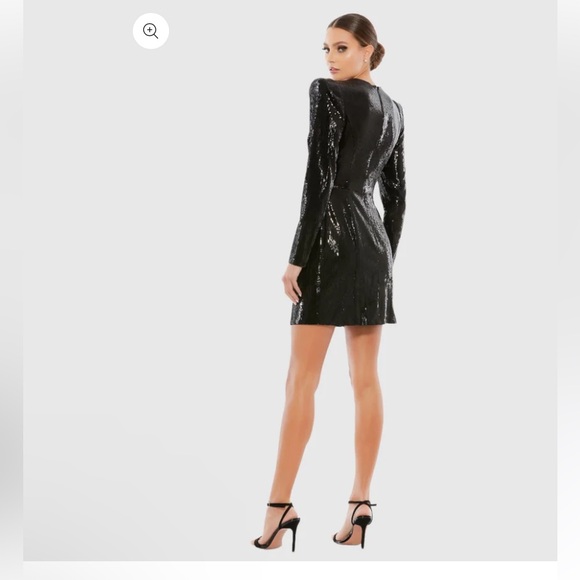 NWT Ieena for Mac Duggal Sequined Structured Faux Blazer Mini Dress in Black - Picture 4 of 8